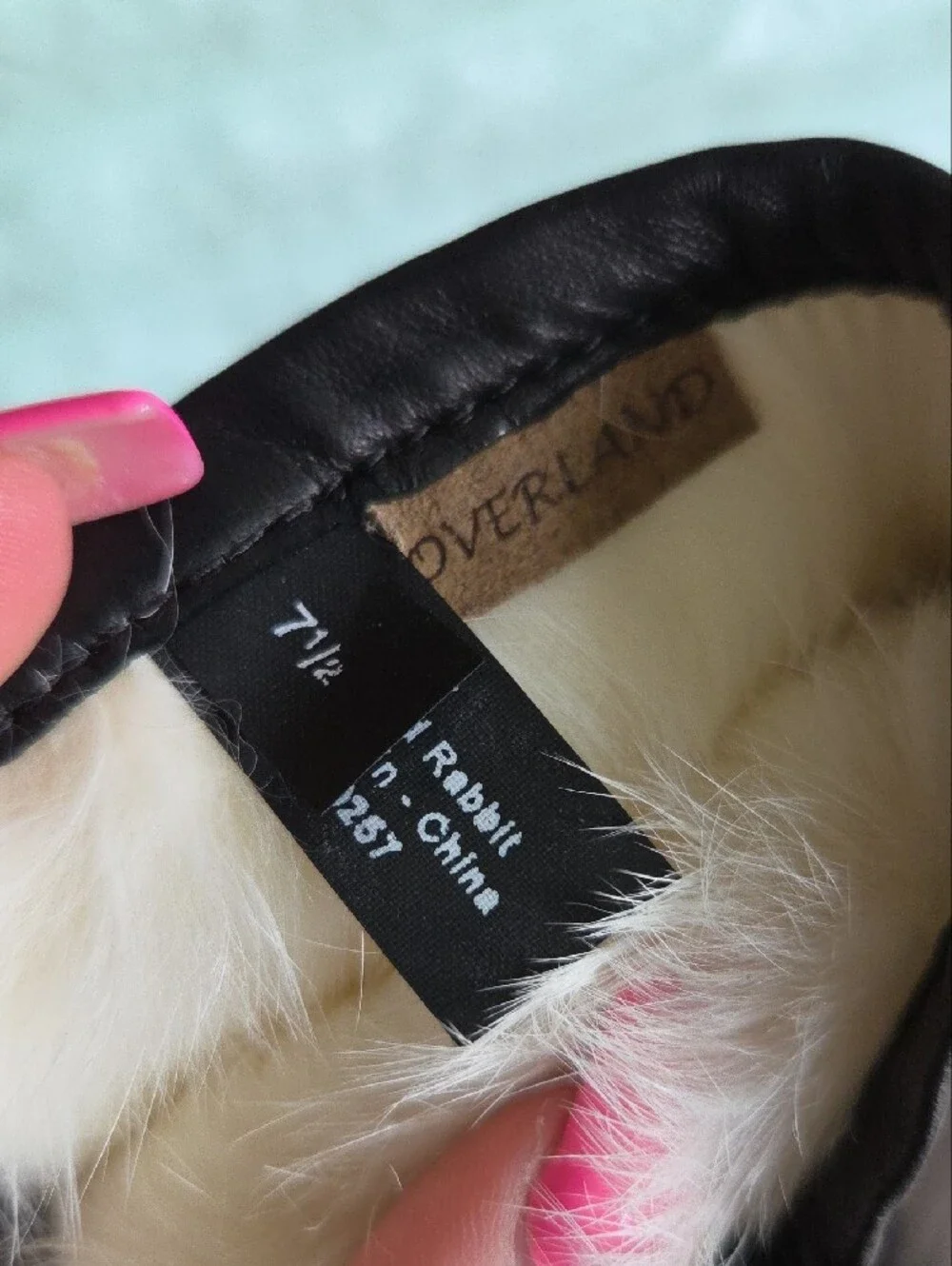 Overland Rabbit Fur Lined Black Leather Gloves Size 7.5
